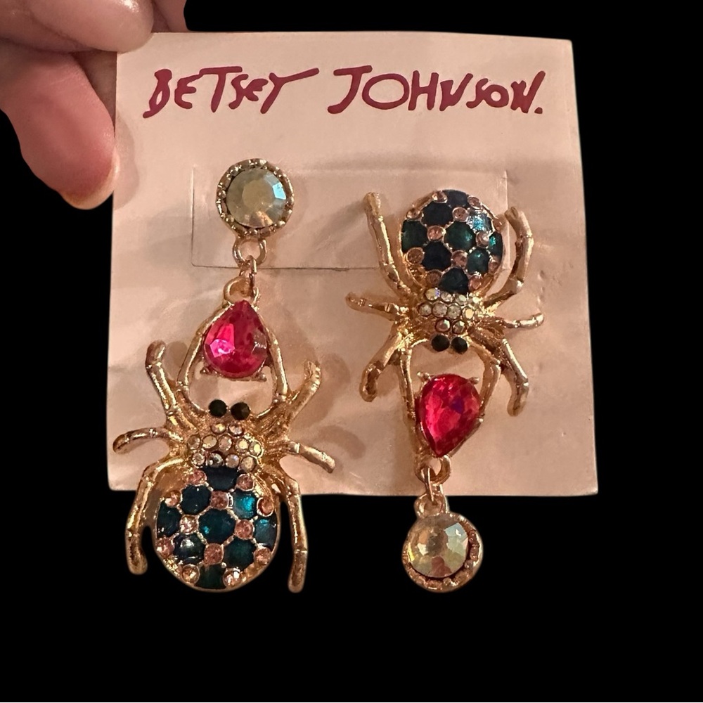 Betsy Johnson Spider Crystal Mismatch‎ Earrings - Picture 2 of 4
